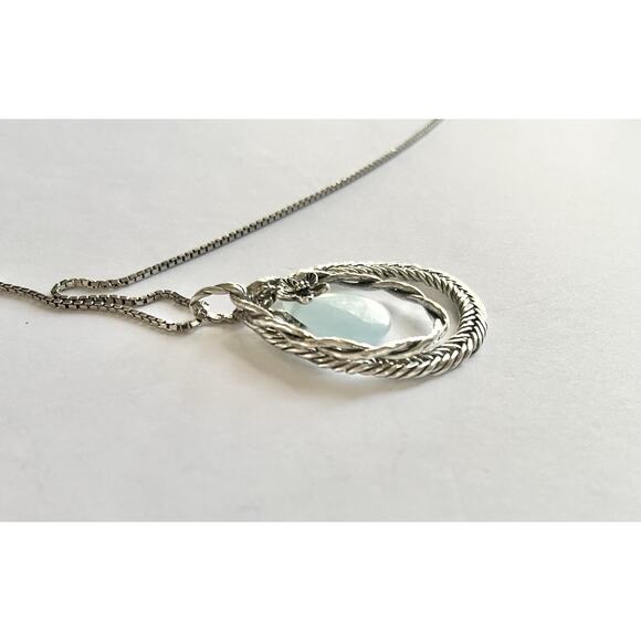 Oz Paz .925 Silver Aquamarine Pear Teardrop Shaped Pendant Necklace 31” Israel - Picture 5 of 9
